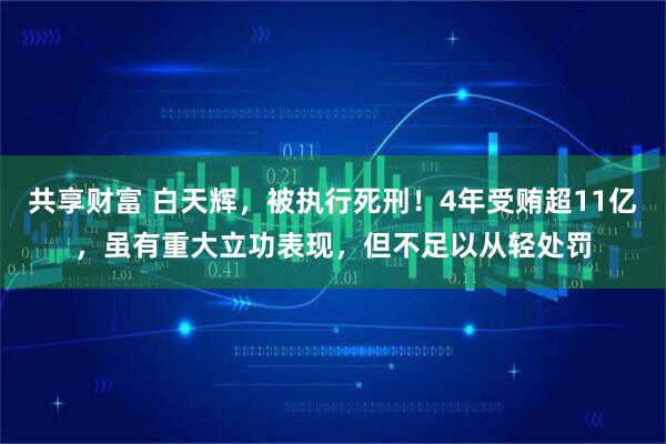 共享财富 白天辉，被执行死刑！4年受贿超11亿，虽有重大立功表现，但不足以从轻处罚